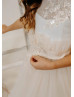 Champagne Beaded Lace Tulle Layered Flower Girl Dress